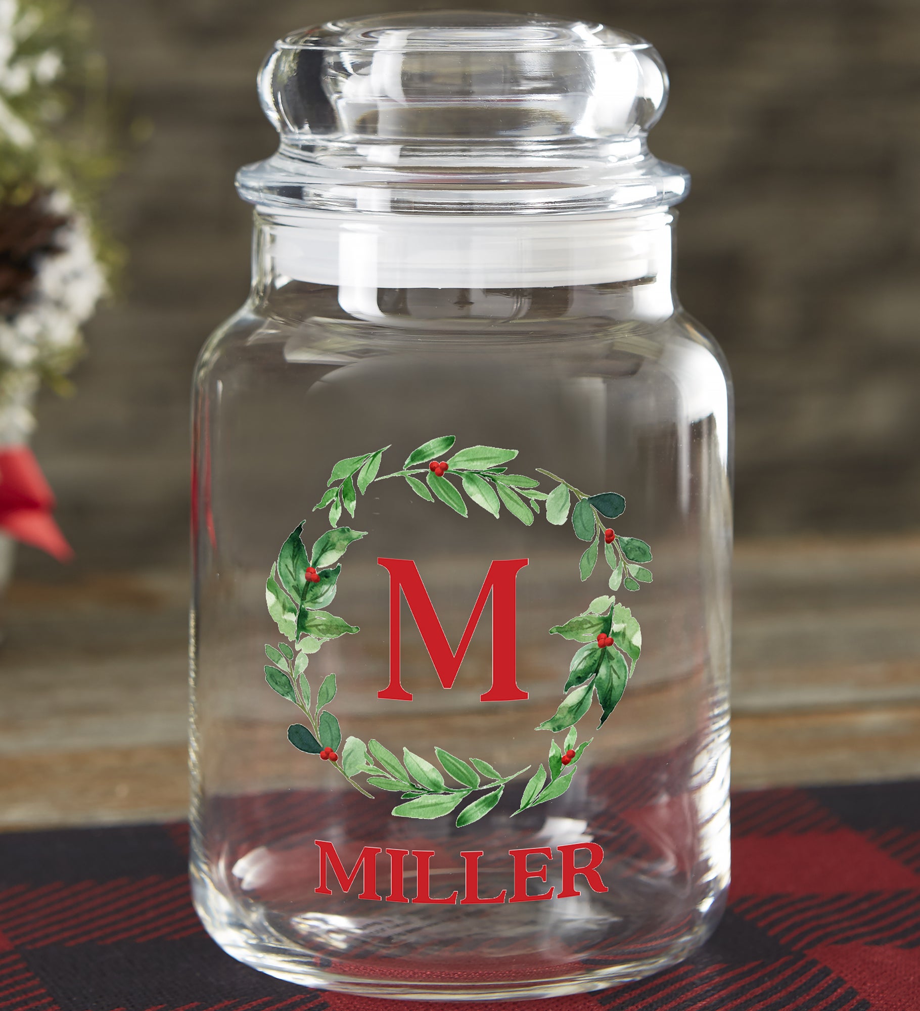 Watercolor Wreath Personalized Candy Jar  